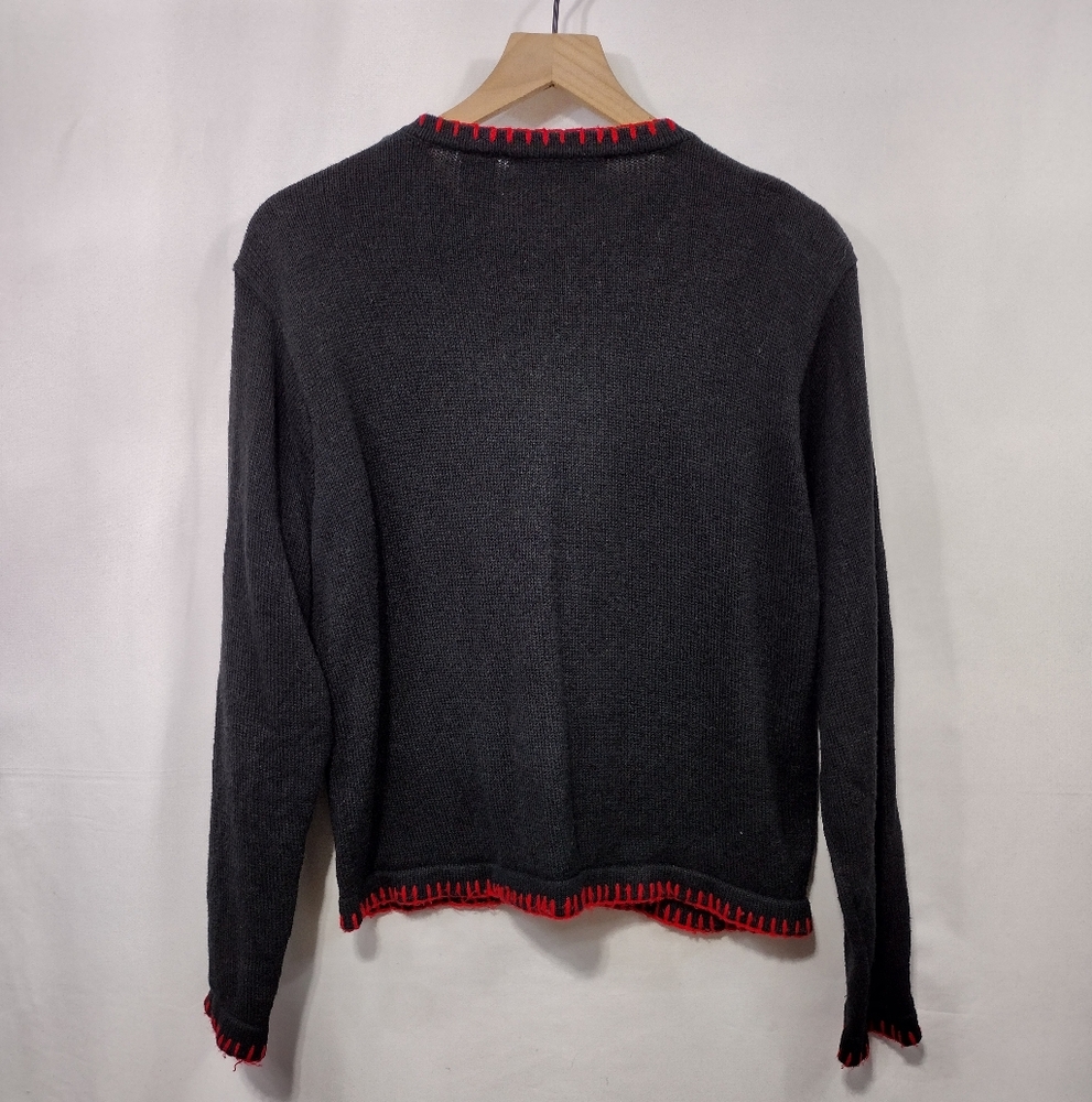 Vintage Victoria Jones Beaded Christmas Cardigan Sweater Women PXL Black Holiday - Picture 5 of 7